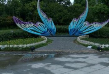 戶外大型翅膀雕塑廠家，拉絲景觀雕塑，抽象效果
