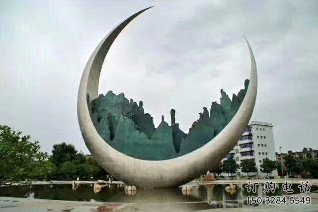 農(nóng)村月亮雕塑制造商，鏤空景觀雕塑，抽象效果