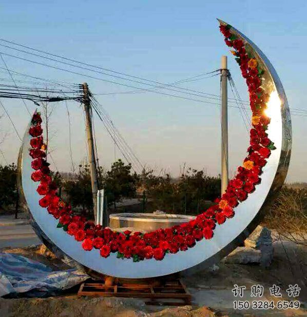 售樓部月亮雕塑生產(chǎn)商，噴砂發(fā)光雕塑，烤漆題材