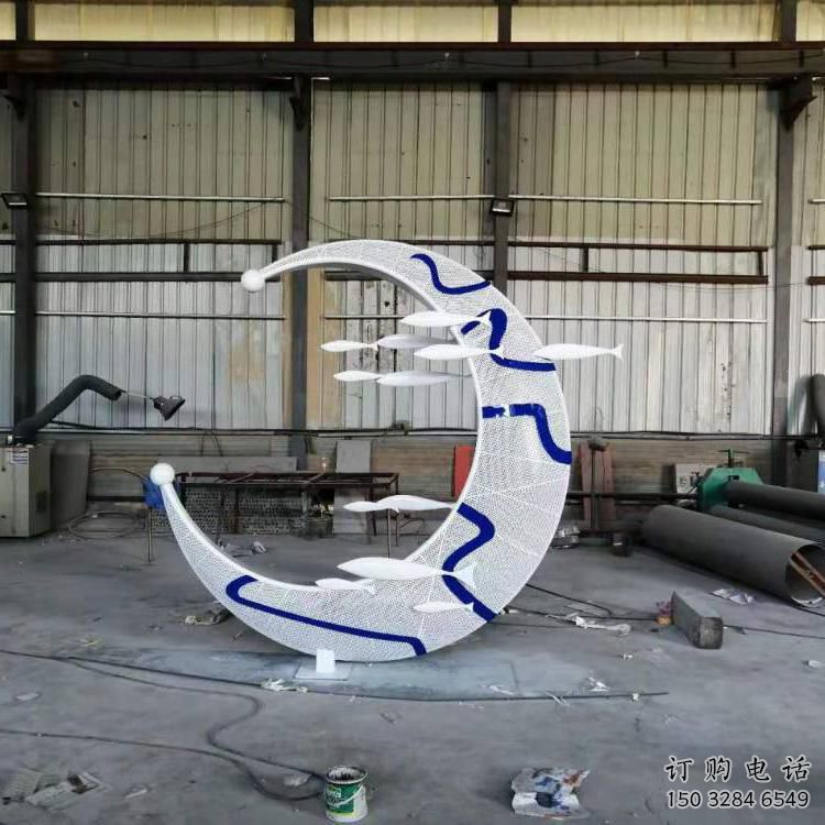 青花瓷月亮雕塑廠家，鐵藝文化雕塑，鑄造制作