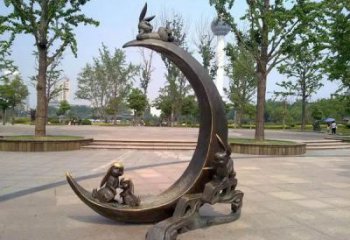 街道月亮雕塑制造商，鍛造景觀雕塑，古銅效果