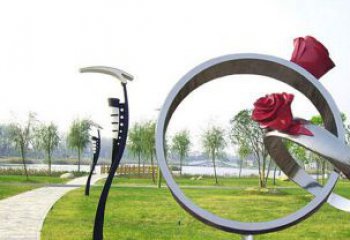 房地產指環(huán)雕塑廠家 剪影標識雕塑 鍛造戒指環(huán)雕塑