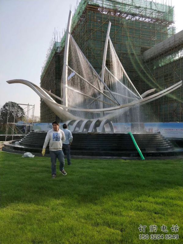 帆船噴泉雕塑，水景水秀組合，旱地帆船噴泉雕塑廠家
