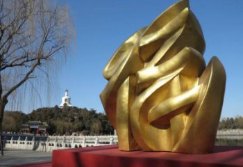 景觀館福字雕塑，鍍銅景觀雕塑，鍍銅工藝