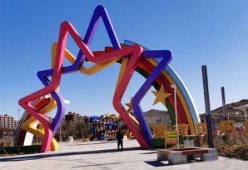 五角星拱門雕塑，廣場門口標(biāo)識雕塑，不銹鋼烤漆材質(zhì)