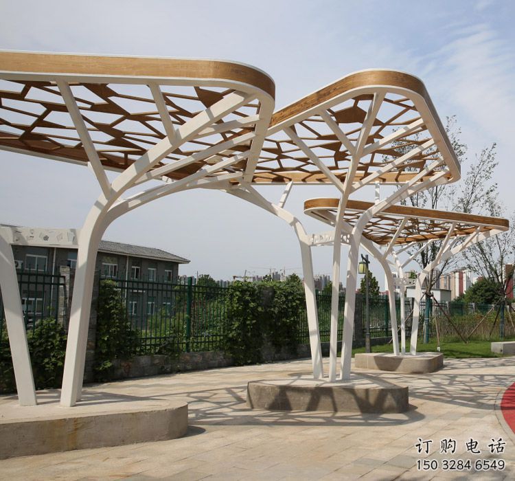 鏤空不銹鋼大樹(shù)葉廊架雕塑