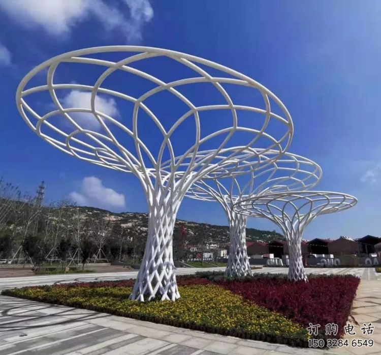魚簍廊架雕塑，鏤空結構，不銹鋼管廊架雕塑