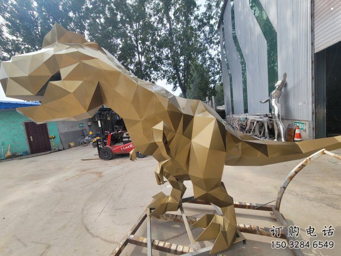 景觀恐龍雕塑供應(yīng)，公園雕塑，金屬幾何恐龍雕塑制作