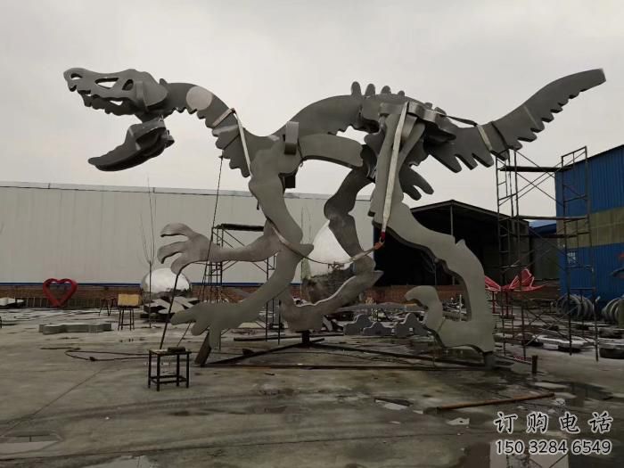 金屬恐龍雕塑制作，陸地?cái)[件，廣場(chǎng)恐龍骨架雕塑制造商