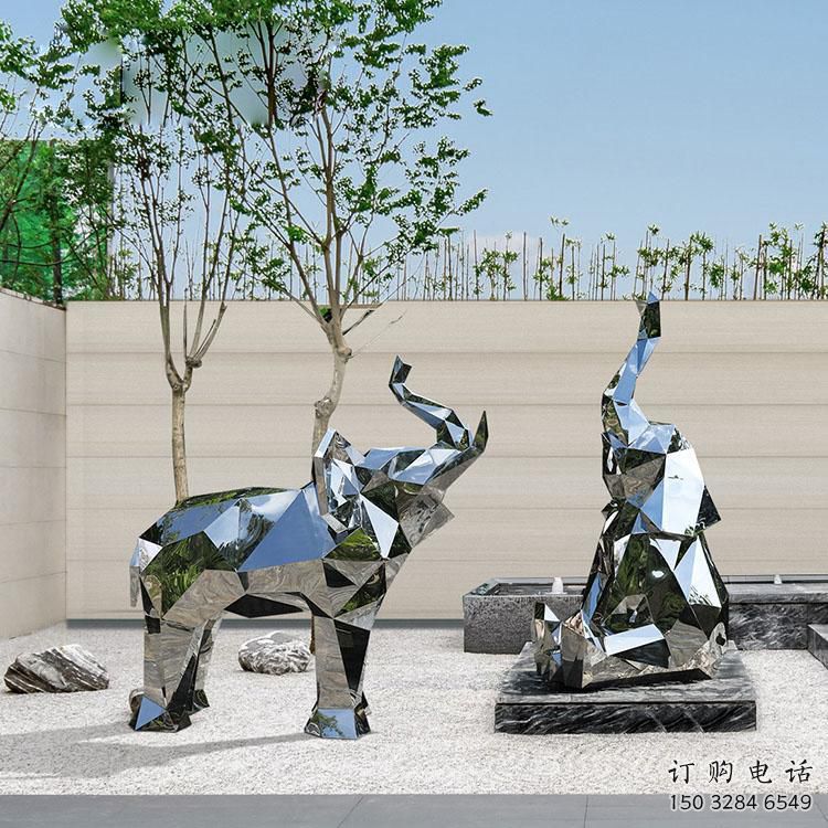 鏡面大象雕塑展品，亮面效果制作，切面大象雕塑精品