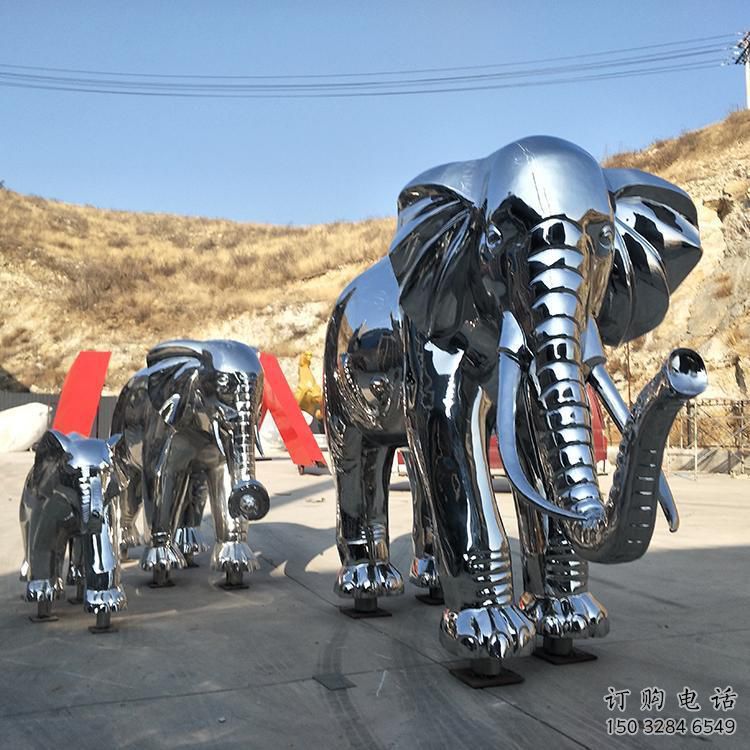 金屬大象雕塑廠家，動物景觀雕塑，不銹鋼動物雕塑提供