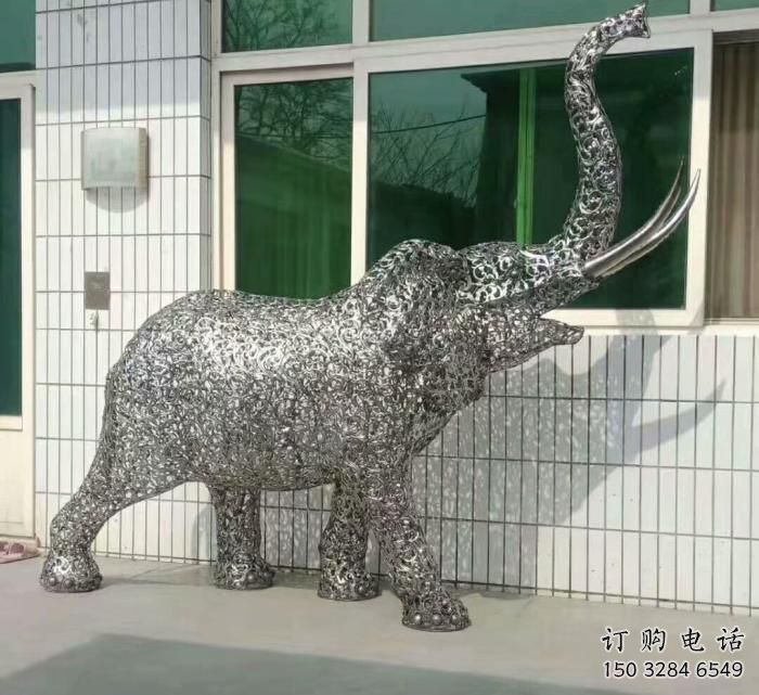 金屬大象雕塑選用，廣場(chǎng)雕塑，鏤空大象雕塑選用