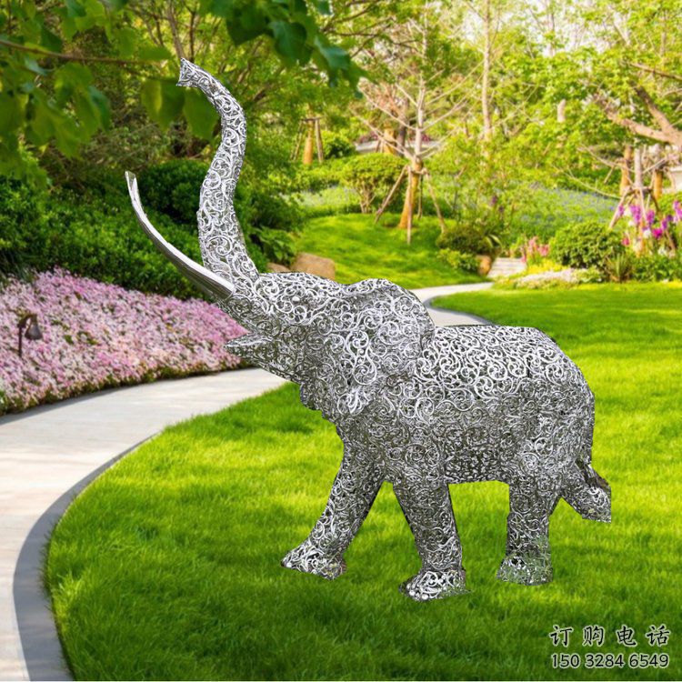 主題大象雕塑制作，美陳概念，鐵藝鏤空大象雕塑