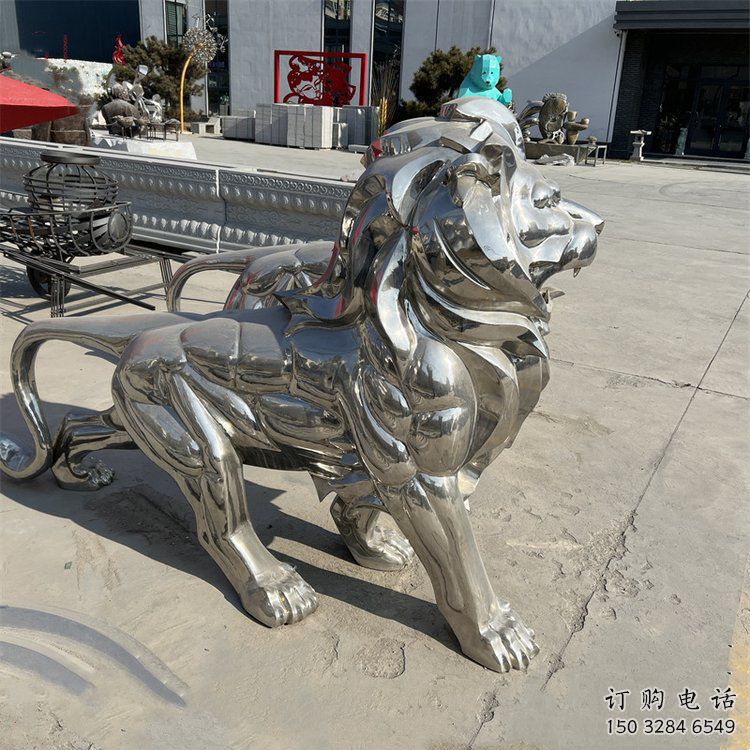 藝術獅子雕塑觀賞型，街景小品，不銹鋼獅子雕塑常用