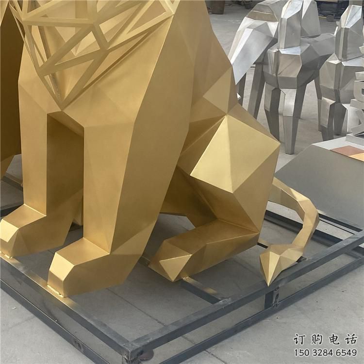 幾何獅子雕塑制造，金屬構件，不銹鋼獅子雕塑提供