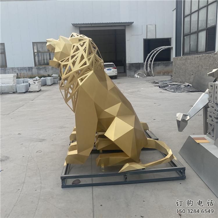 切面獅子雕塑精選，幾何烤漆不銹鋼獅子雕塑訂做