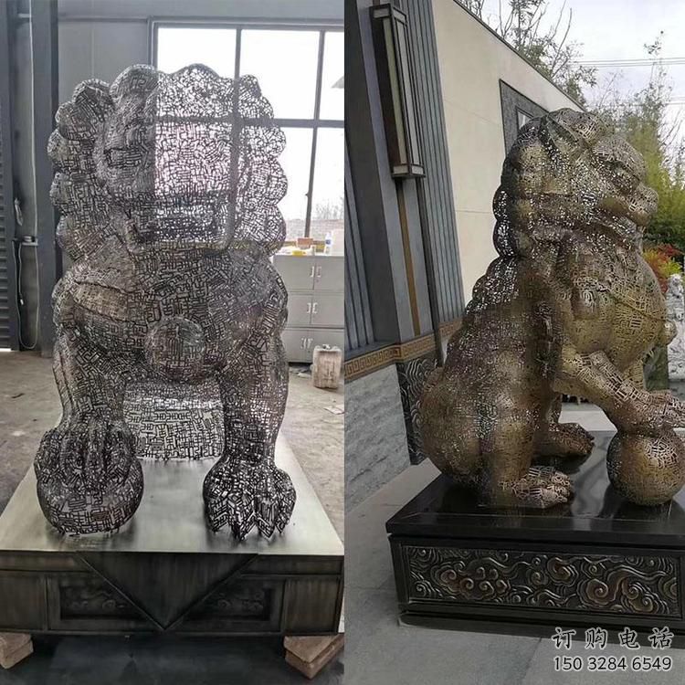 編織獅子雕塑定價(jià)，透雕動(dòng)物雕塑，鏤空不銹鋼獅子雕塑