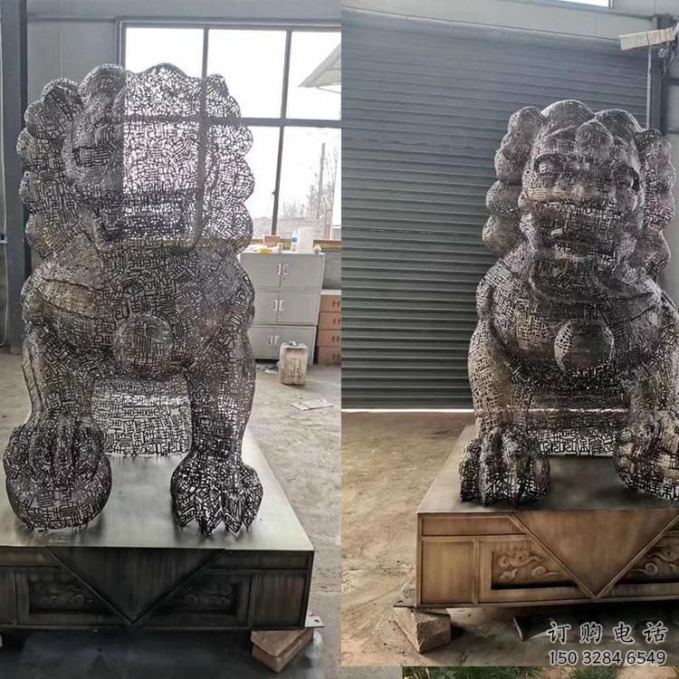 透雕獅子雕塑常用，鏤空概念，不銹鋼獅子雕塑展品