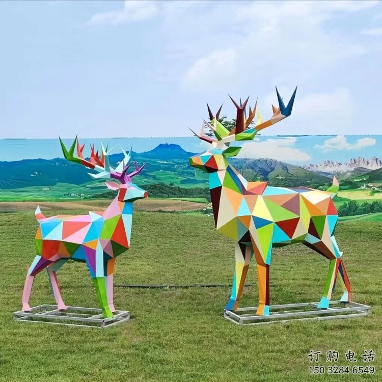 藝術(shù)小鹿雕塑觀賞型，街景小品，烤漆小鹿雕塑常用