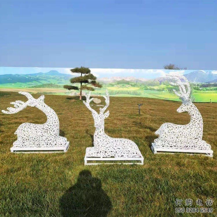小鹿雕塑觀賞型，公園小品，景觀鏤空小鹿雕塑常用