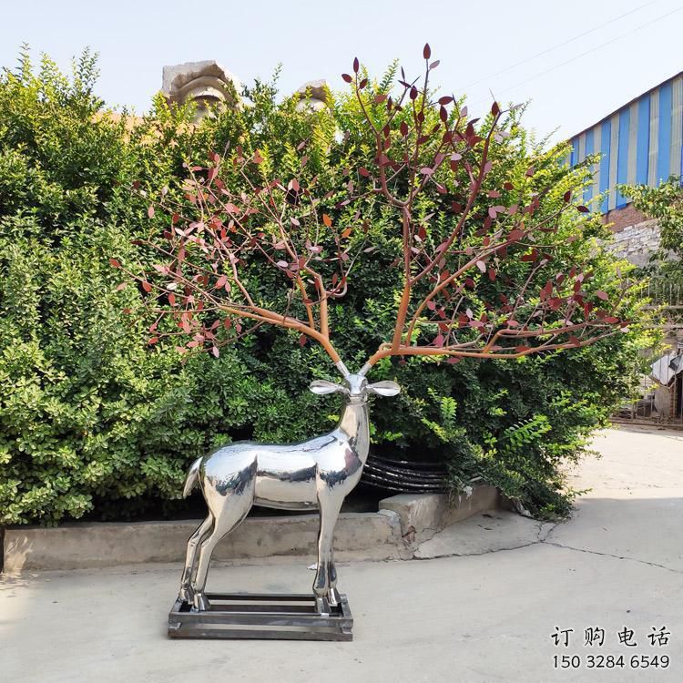 梅花鹿雕塑常用，不銹鋼組合，仿真鏡面梅花鹿雕塑定價