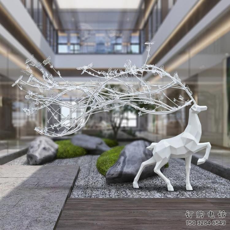 梅花鹿雕塑選用，美陳雕塑，幾何梅花鹿雕塑展示