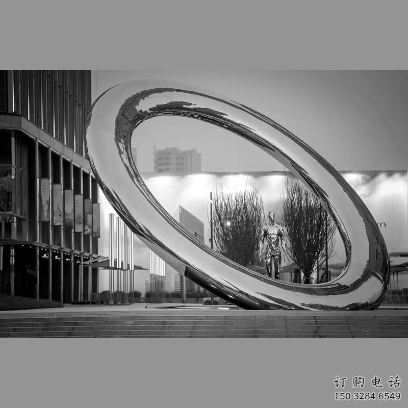 廣場圓環(huán)雕塑，抽象水景雕塑，鏡面效果