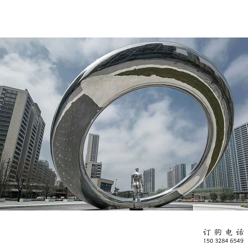 園林圓環(huán)雕塑，噴漆景觀雕塑，網(wǎng)格形式