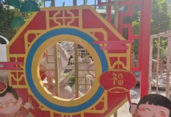 福娃景墻雕塑，鏤空烤漆效果，喜慶歡樂元素