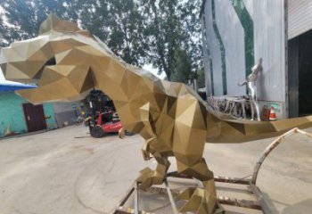 景觀恐龍雕塑供應(yīng)，公園雕塑，金屬幾何恐龍雕塑制作