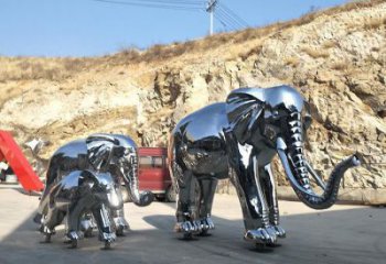 鏡面大象雕塑廠家，動物景觀雕塑，不銹鋼動物雕塑供應(yīng)