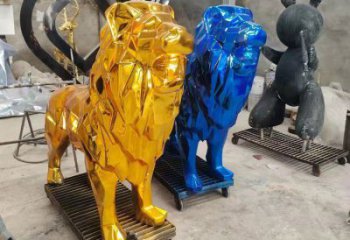 電鍍獅子雕塑精選，美陳雕塑，鍛造不銹鋼獅子雕塑通用