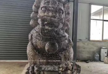 抽象獅子雕塑展品，鏤空工藝雕塑，不銹鋼獅子雕塑制作