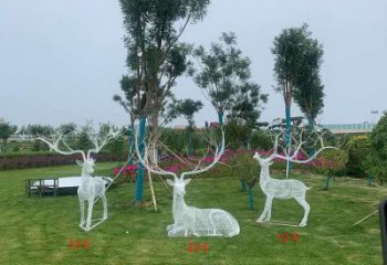 鏤空梅花鹿雕塑承接，編織工藝，燈光梅花鹿雕塑訂做