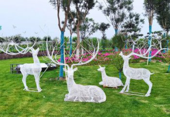金屬小鹿雕塑制作，陸地?cái)[件，鏤空小鹿雕塑制造商