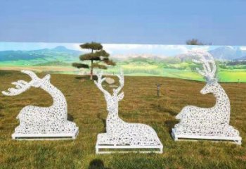 小鹿雕塑觀賞型，公園小品，景觀鏤空小鹿雕塑常用