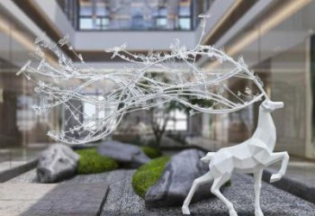 梅花鹿雕塑選用，美陳雕塑，幾何梅花鹿雕塑展示