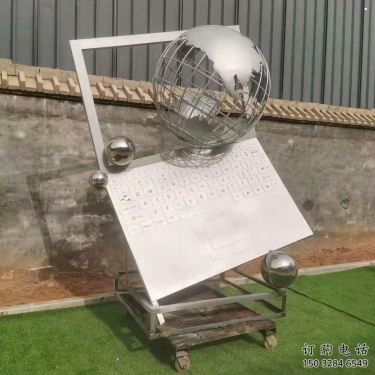 地球儀雕塑訂做，景區(qū)雕塑，鏡面筆記本地球儀雕塑廠家