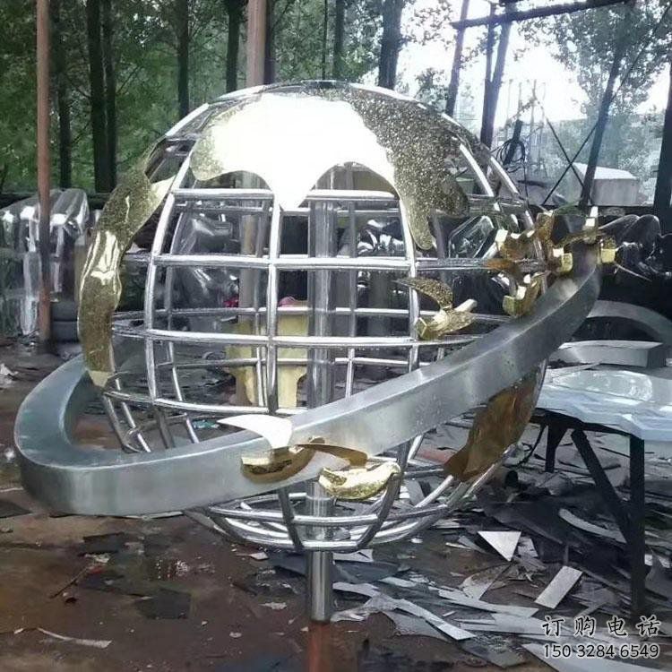 地球儀雕塑展品，彩鋼制作，鏡面地球儀雕塑廠家精品
