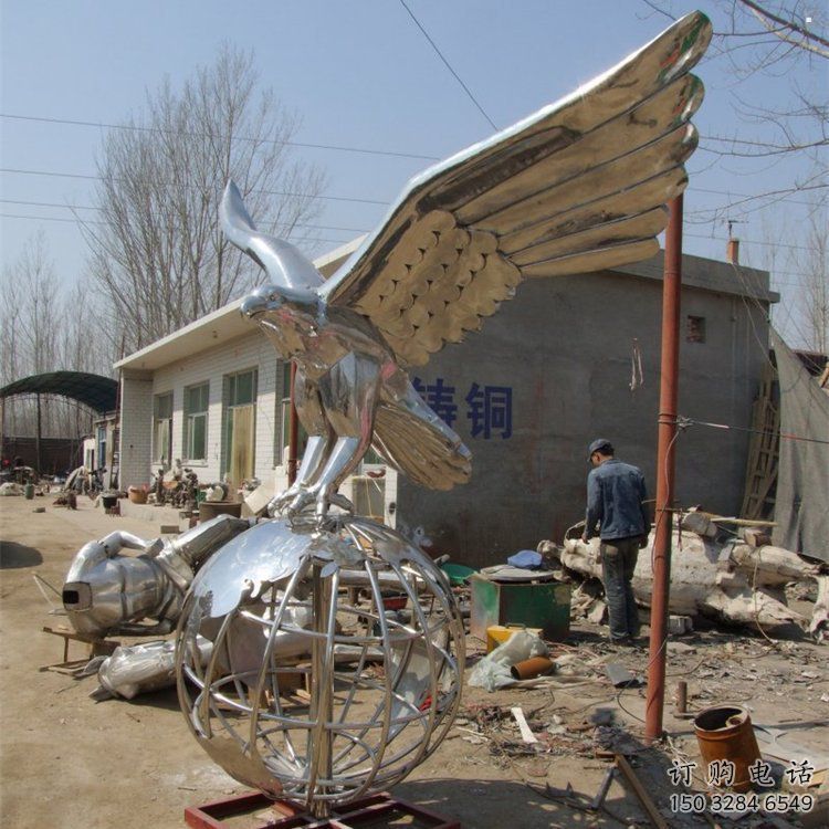 地球儀雕塑通用，城市雕塑，鏡面老鷹踩地球儀雕塑廠家