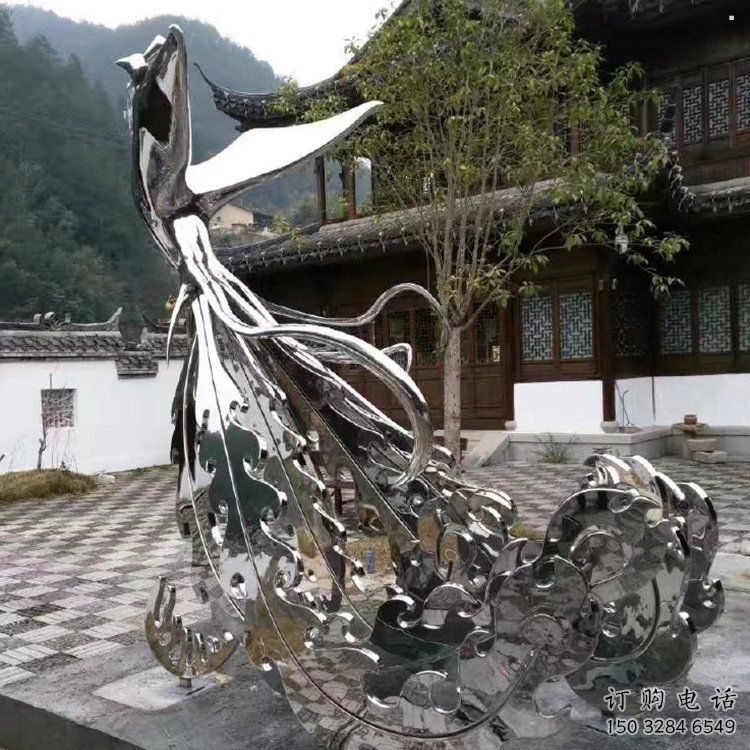 園林鳳凰雕塑供求，水景雕塑，不銹鋼鳳凰雕塑制造商