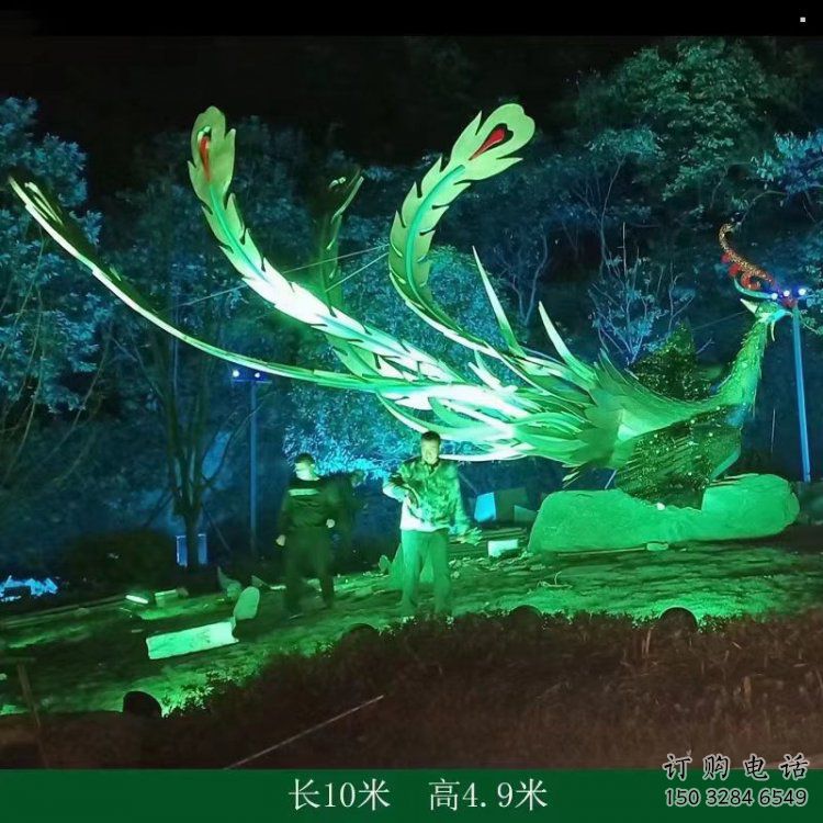 中式鳳凰雕塑定價，街頭雕塑，發(fā)光鳳凰雕塑制作廠家