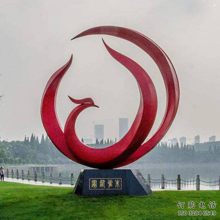 鳳凰雕塑供求，村標概念，不銹鋼圓環(huán)鳳凰雕塑制作廠家