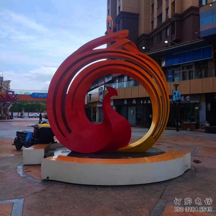 藝術鳳凰雕塑精選，街道標識，圓環(huán)鳳凰雕塑工程指用