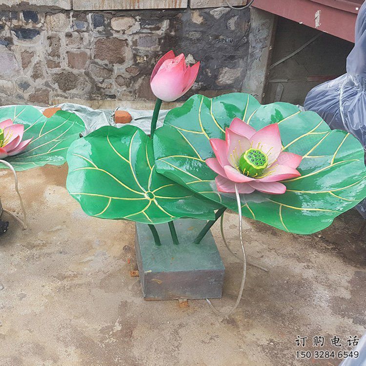 烤漆荷花雕塑制造商，室外軟裝，景觀荷花雕塑承接