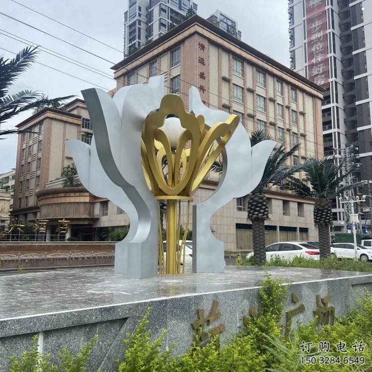 抽象荷花雕塑展品，小區(qū)雕塑，不銹鋼荷花雕塑制作廠家