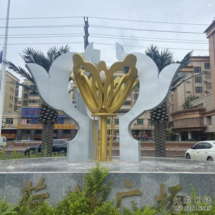 荷花雕塑預(yù)定，城區(qū)小品，不銹鋼荷花雕塑制造商