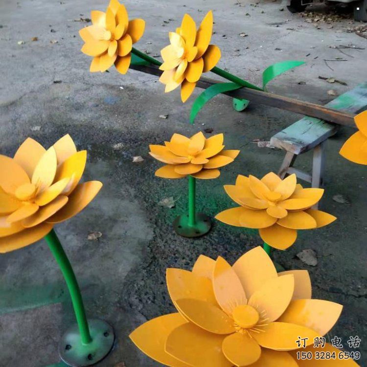 黃蓮花雕塑精選，室外軟裝，烤漆黃蓮花雕塑廠家