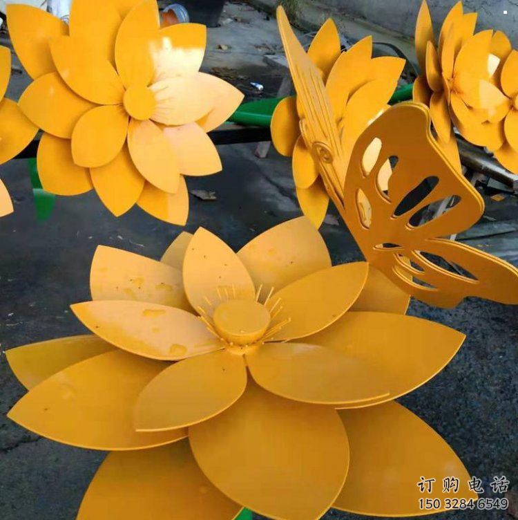黃蓮花雕塑預(yù)定，露天雕塑，公園烤漆黃蓮花雕塑廠家