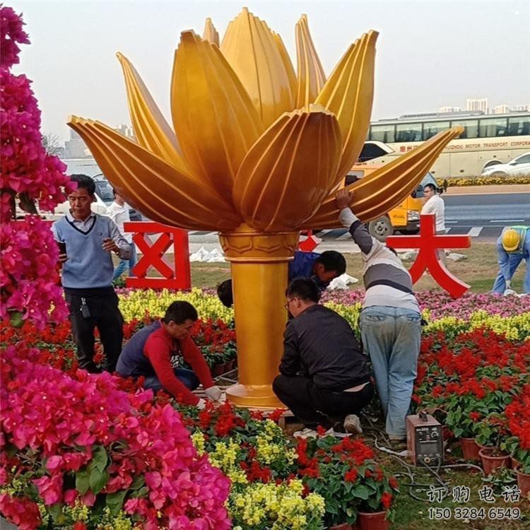 金蓮花雕塑預(yù)定，白鋼構(gòu)件，不銹鋼金蓮花雕塑廠家選定